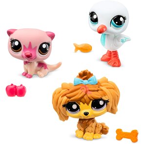 Littlest Pet Shop 3 figurky v tubě – Vydra, Ovčácký pes, Racek