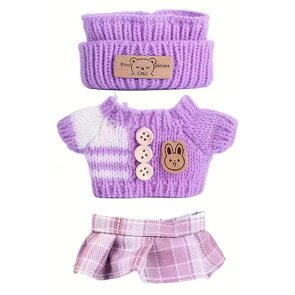 Obleček pro Labubu – fialový svetr, čelenka a sukně
