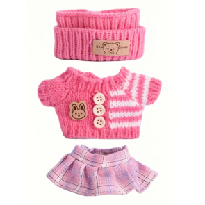 Obleček pro Labubu – růžový svetr, čelenka a sukně