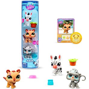 Littlest Pet Shop 3 figurky v tubě – Lev, Zebra, Opička