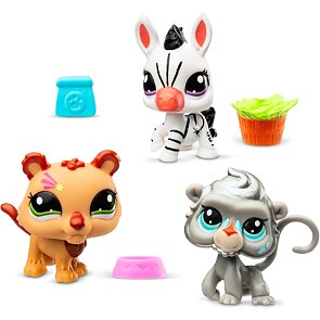 Littlest Pet Shop 3 figurky v tubě – Lev, Zebra, Opička