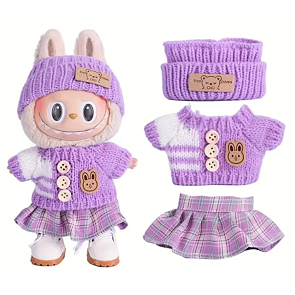 Obleček pro Labubu – fialový svetr, čelenka a sukně