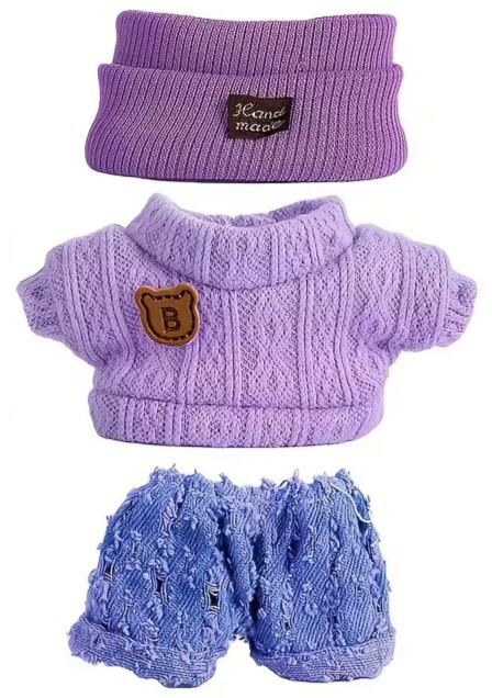 Obleček pro Labubu – fialový svetr, čelenka a kalhoty
